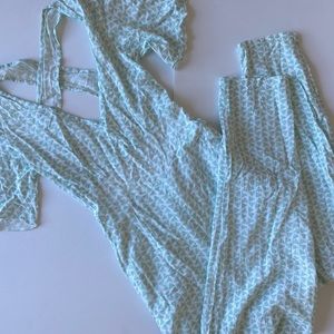 White and Green Pattern SMALL Backless Jumpsuit